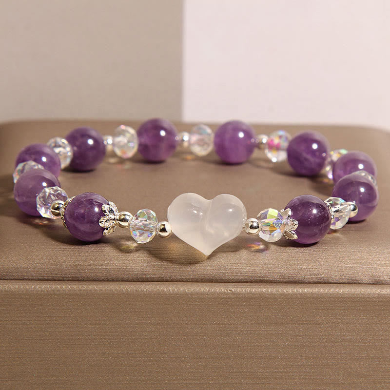 Wear FengShui Heart Amethyst White Agate Balance Bracelet