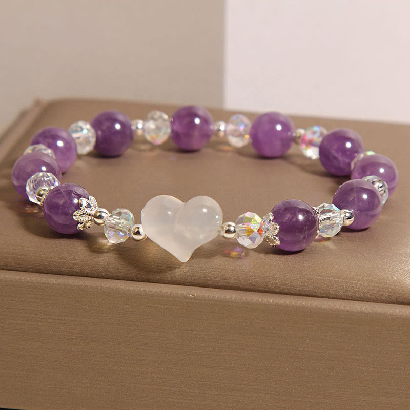 Wear FengShui Heart Amethyst White Agate Balance Bracelet