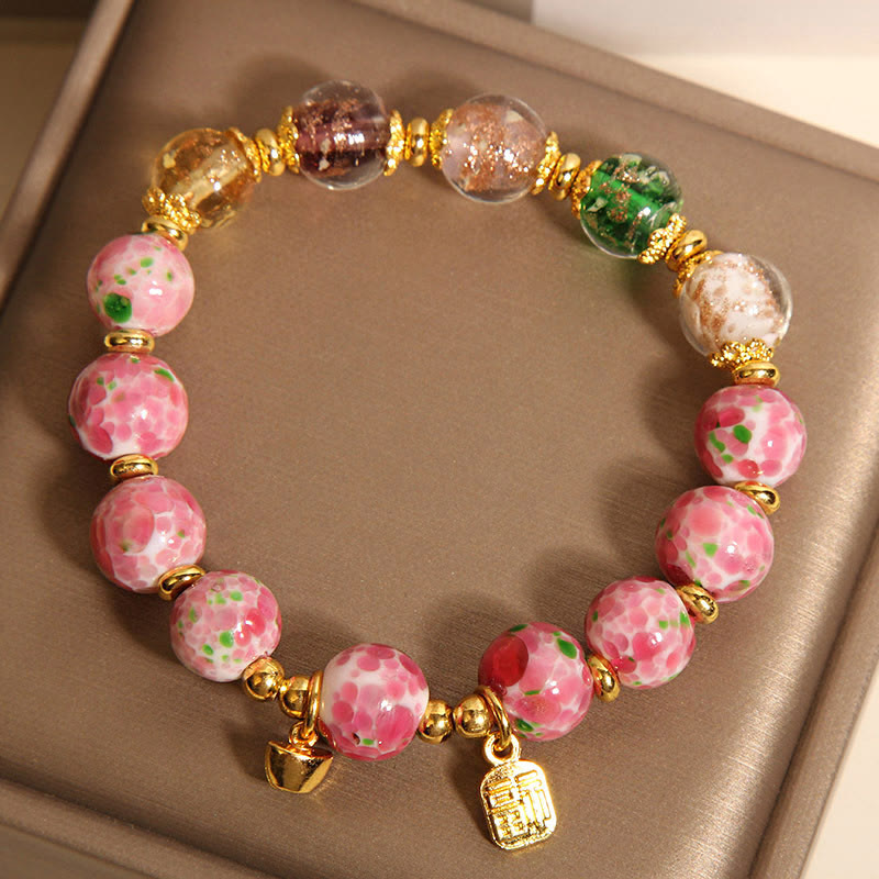 Wear FengShui Fu Character Pink Liuli Luck Bracelet