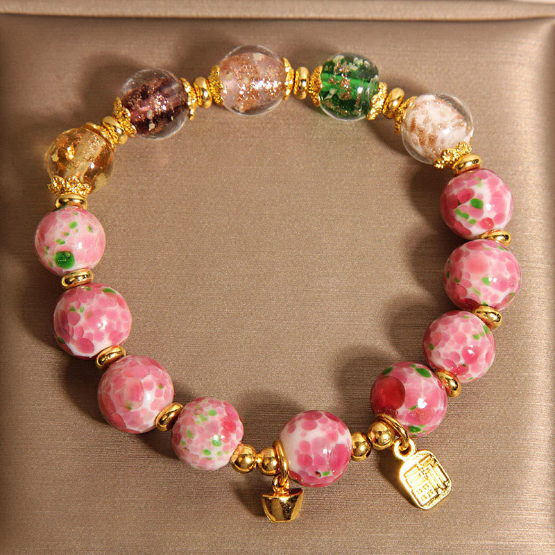 Wear FengShui Fu Character Pink Liuli Luck Bracelet