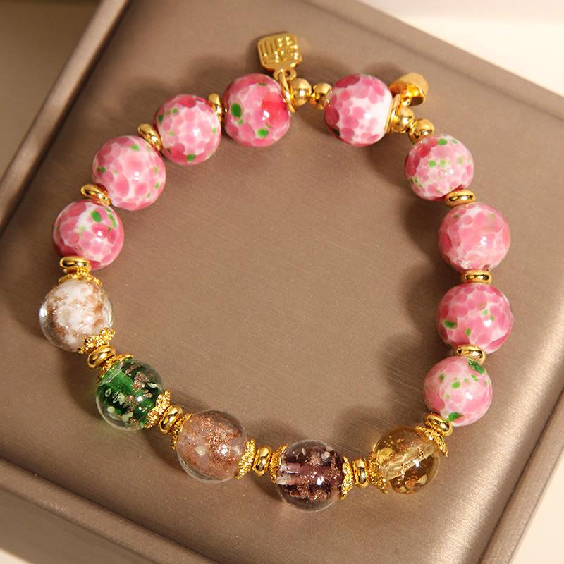 Wear FengShui Fu Character Pink Liuli Luck Bracelet