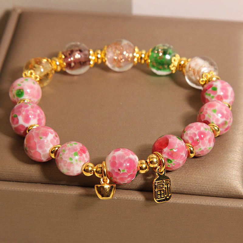 Wear FengShui Fu Character Pink Liuli Luck Bracelet