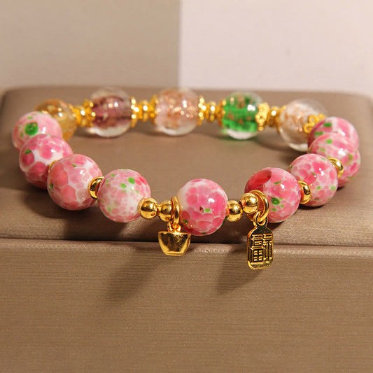 Wear FengShui Fu Character Pink Liuli Luck Bracelet
