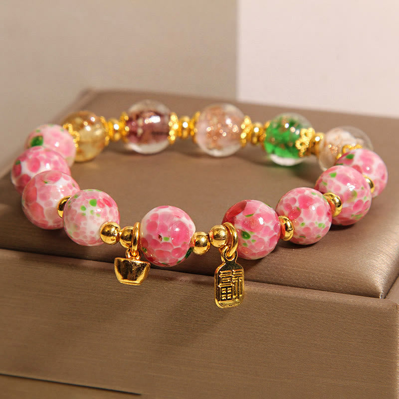 Wear FengShui Fu Character Pink Liuli Luck Bracelet
