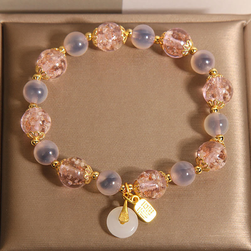 Wear FengShui Fu Character Peace Buckle Liuli Candy Agate Healing Bracelet
