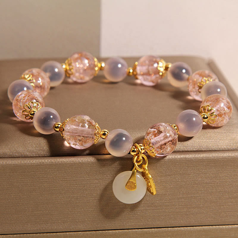 Wear FengShui Fu Character Peace Buckle Liuli Candy Agate Healing Bracelet