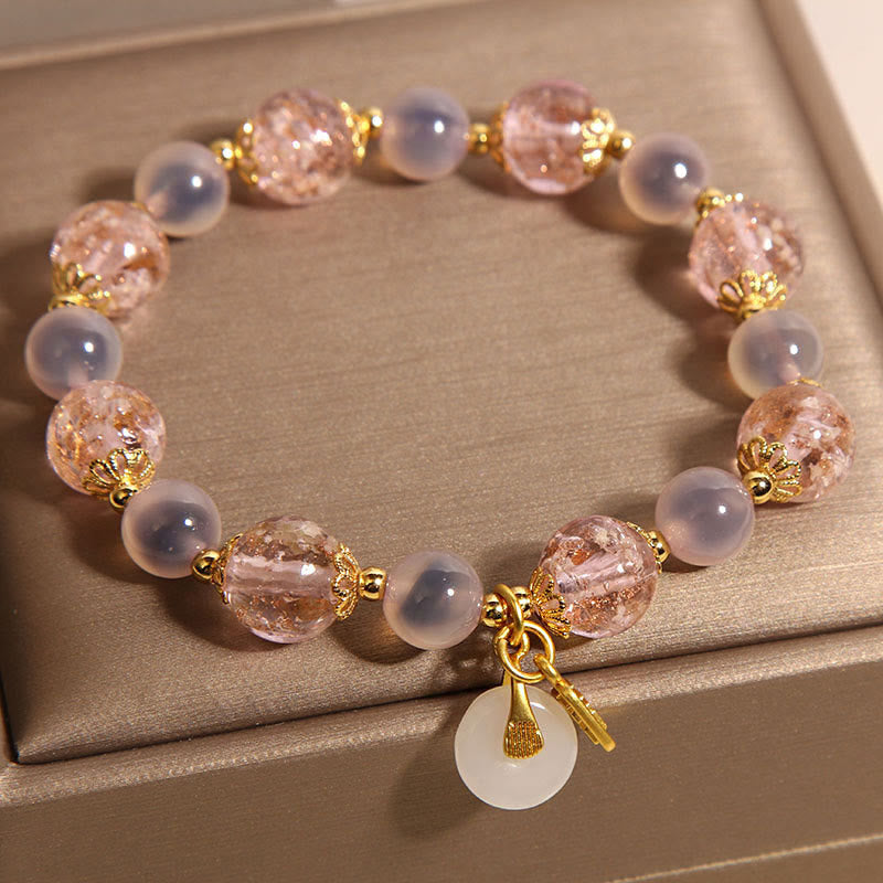 Wear FengShui Fu Character Peace Buckle Liuli Candy Agate Healing Bracelet