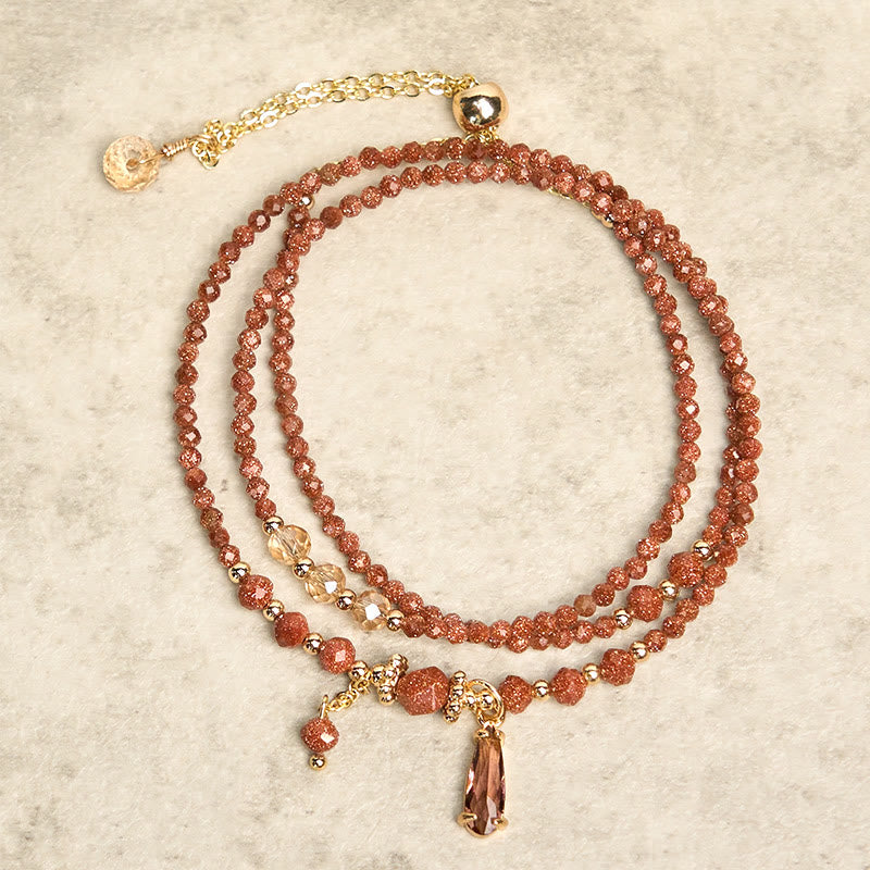 Wear FengShui Natural 2mm Goldstone Beads Positive Multi Layer Bracelet