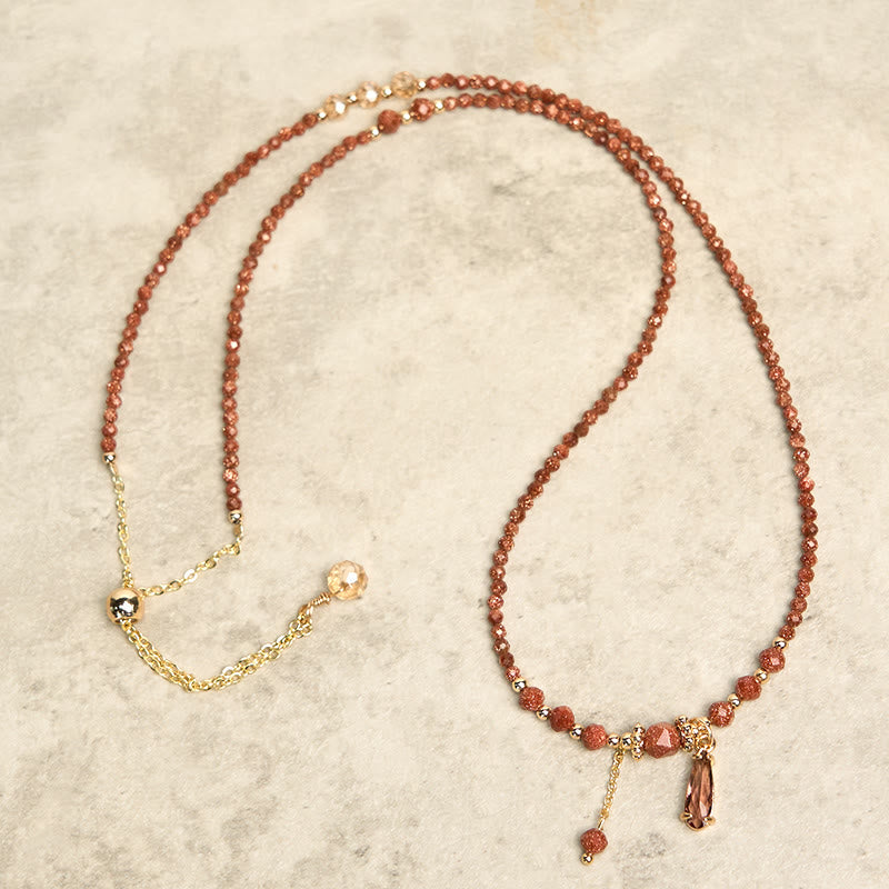 Wear FengShui Natural 2mm Goldstone Beads Positive Multi Layer Bracelet