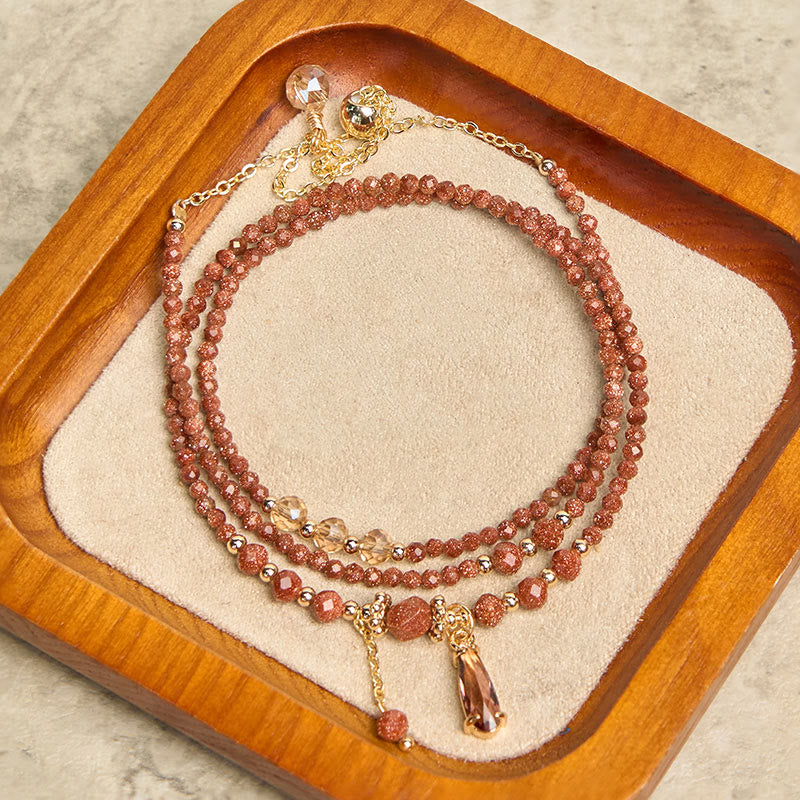 Wear FengShui Natural 2mm Goldstone Beads Positive Multi Layer Bracelet