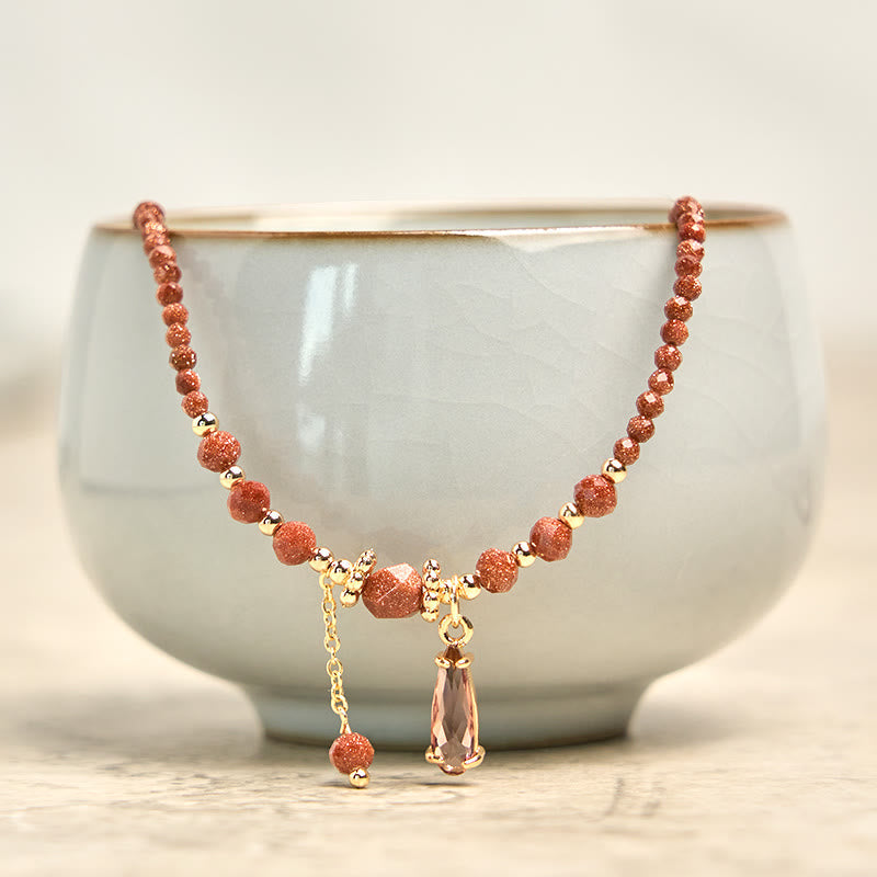 Wear FengShui Natural 2mm Goldstone Beads Positive Multi Layer Bracelet