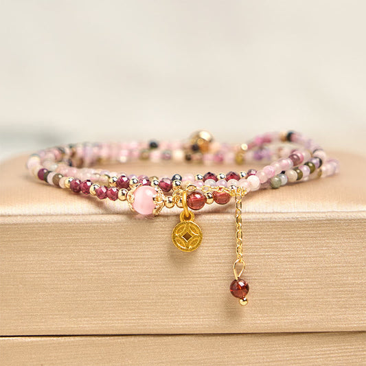 Wear FengShui 2.5 mm Irregular Beads Colored Tourmaline Coin Wisdom Bracelet