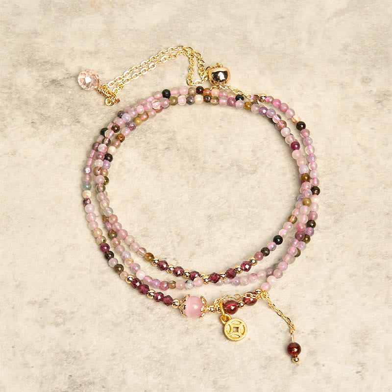 Wear FengShui 2.5 mm Irregular Beads Colored Tourmaline Coin Wisdom Bracelet