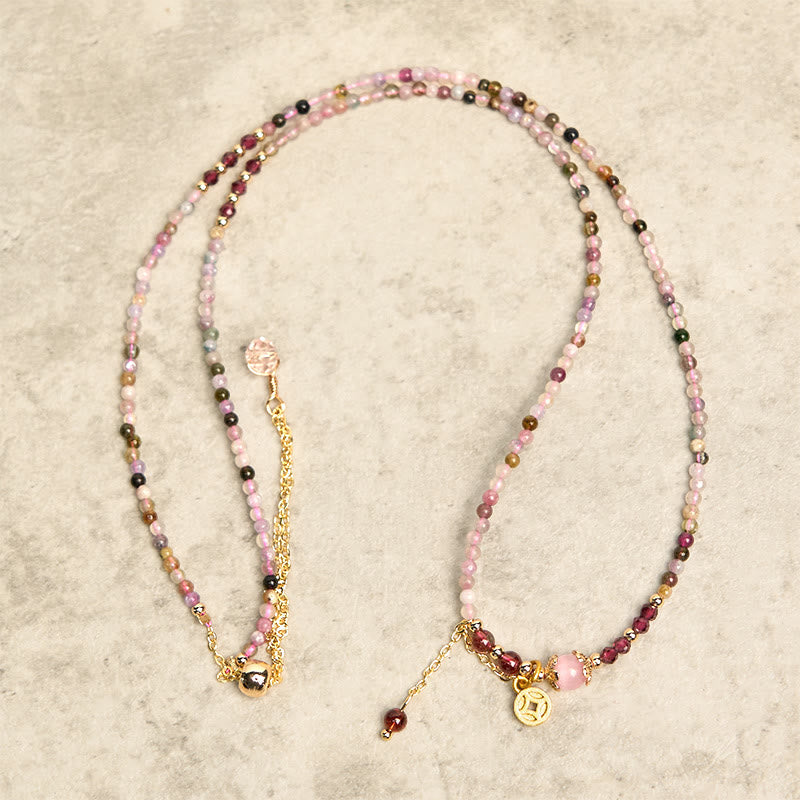 Wear FengShui 2.5 mm Irregular Beads Colored Tourmaline Coin Wisdom Bracelet
