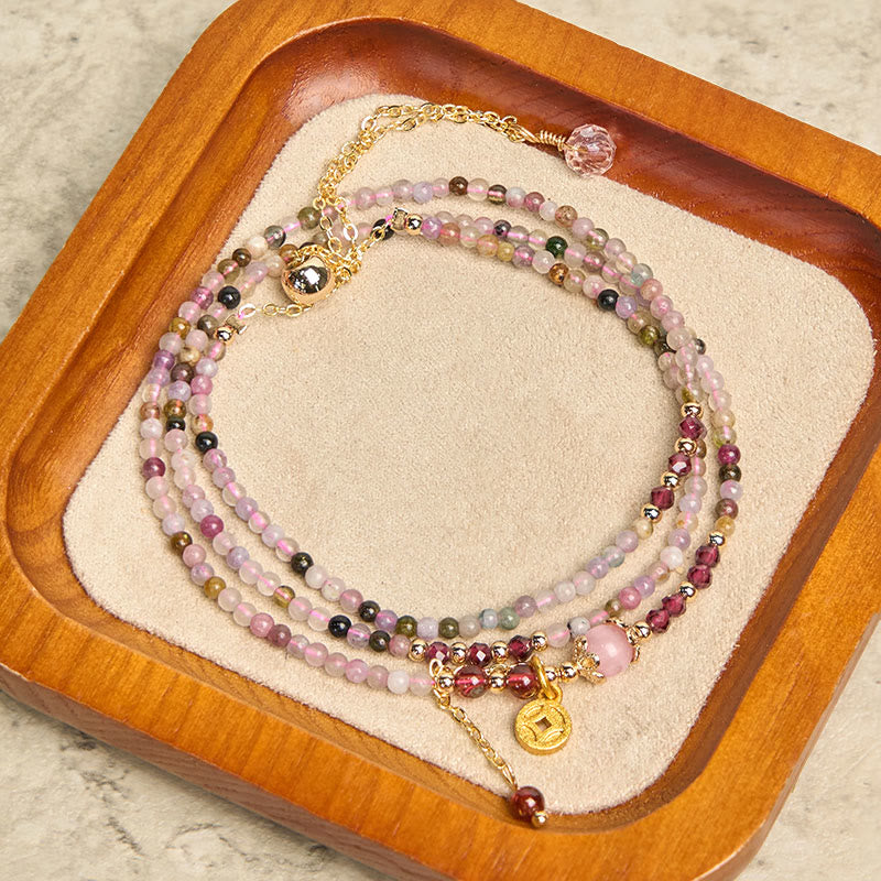 Wear FengShui 2.5 mm Irregular Beads Colored Tourmaline Coin Wisdom Bracelet