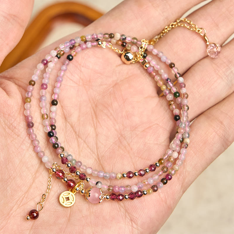 Wear FengShui 2.5 mm Irregular Beads Colored Tourmaline Coin Wisdom Bracelet