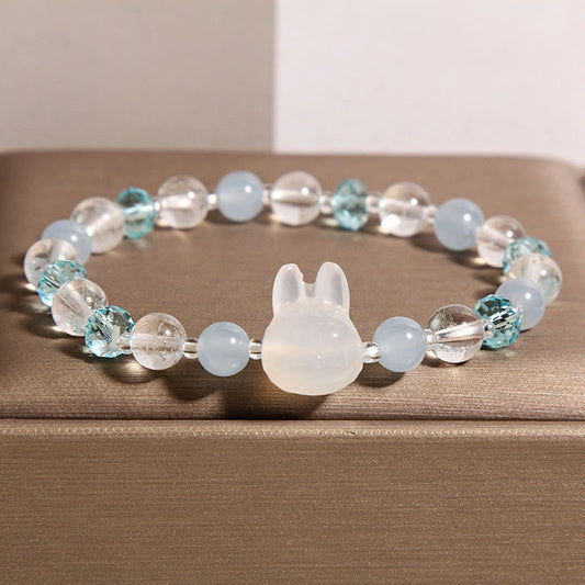 Wear FengShui Natural Rabbit Aquamarine White Crystal Healing Bracelet