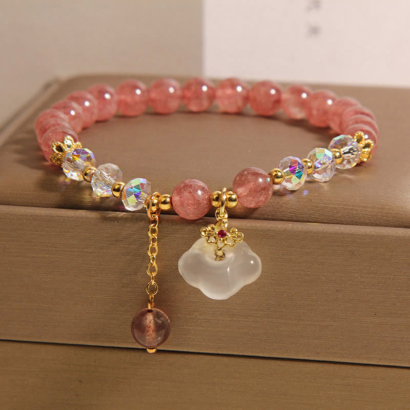 Wear FengShui Auspicious Clouds Strawberry Quartz White Agate White Crystal Positive Bracelet