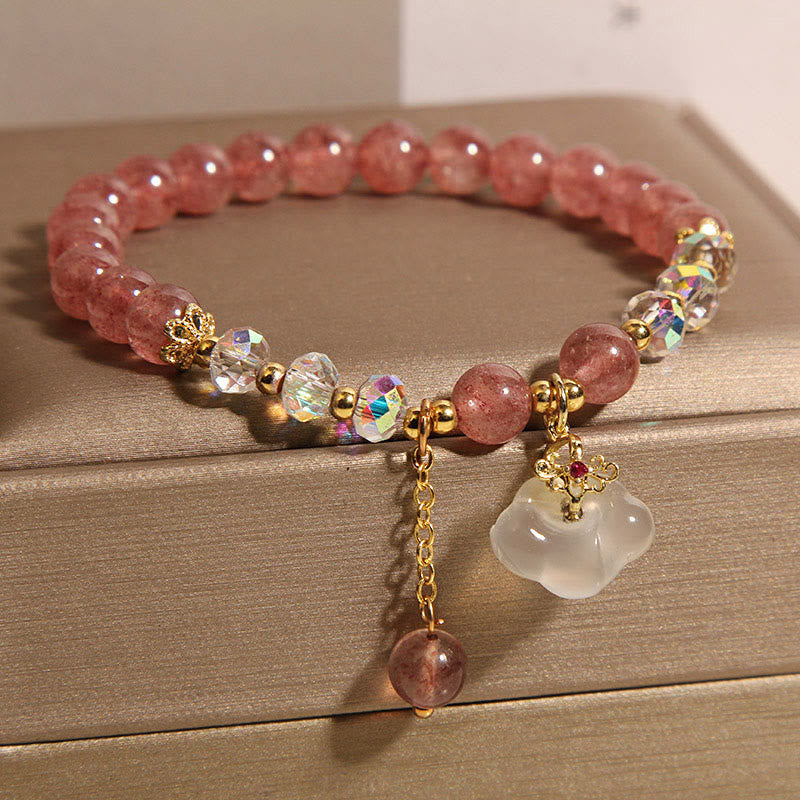 Wear FengShui Auspicious Clouds Strawberry Quartz White Agate White Crystal Positive Bracelet