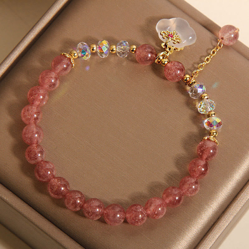Wear FengShui Auspicious Clouds Strawberry Quartz White Agate White Crystal Positive Bracelet