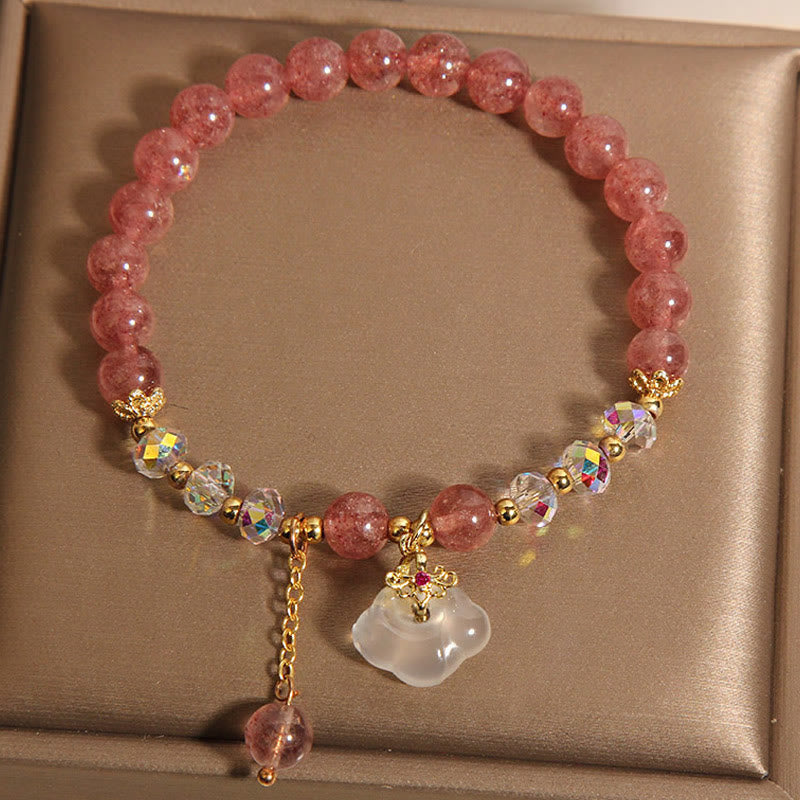 Wear FengShui Auspicious Clouds Strawberry Quartz White Agate White Crystal Positive Bracelet