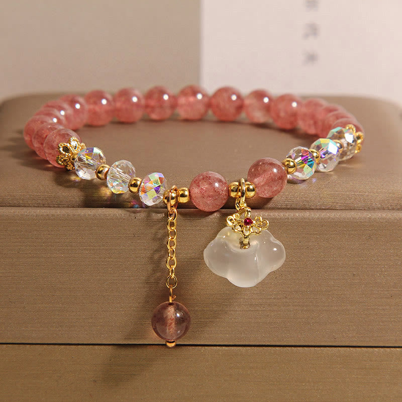 Wear FengShui Auspicious Clouds Strawberry Quartz White Agate White Crystal Positive Bracelet