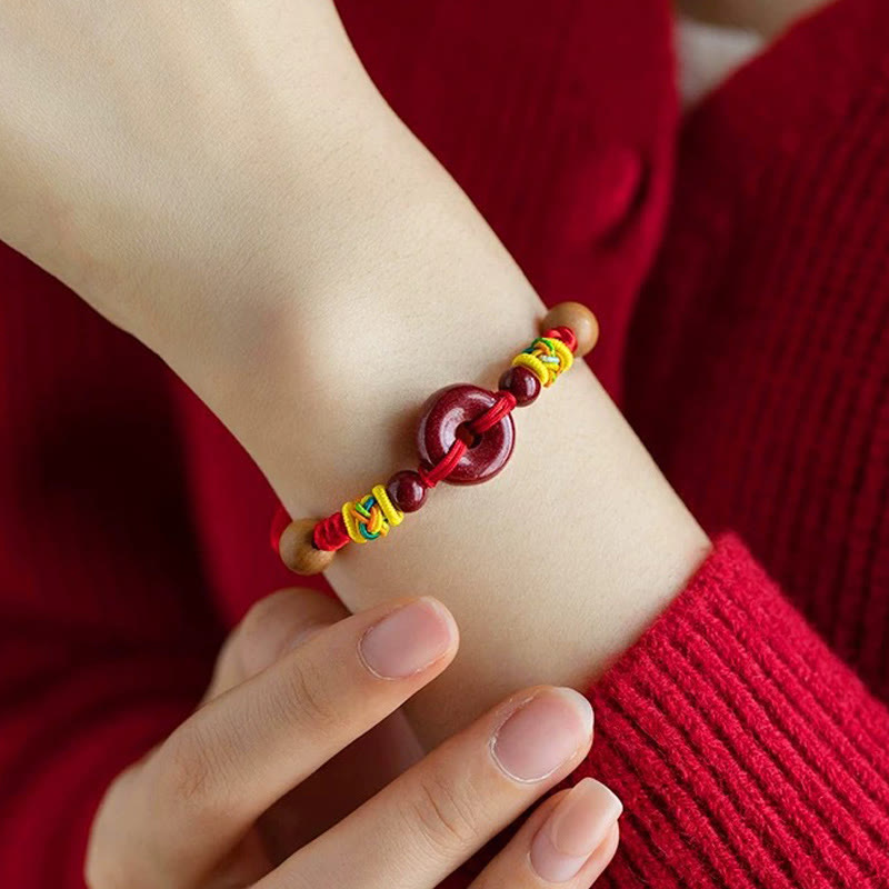 Wear FengShui Red String Peach Wood Peace Buckle Cinnabar Protection Adult Kid Bracelet
