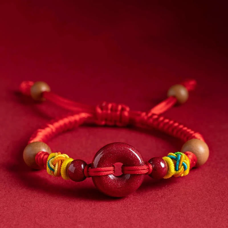 Wear FengShui Red String Peach Wood Peace Buckle Cinnabar Protection Adult Kid Bracelet