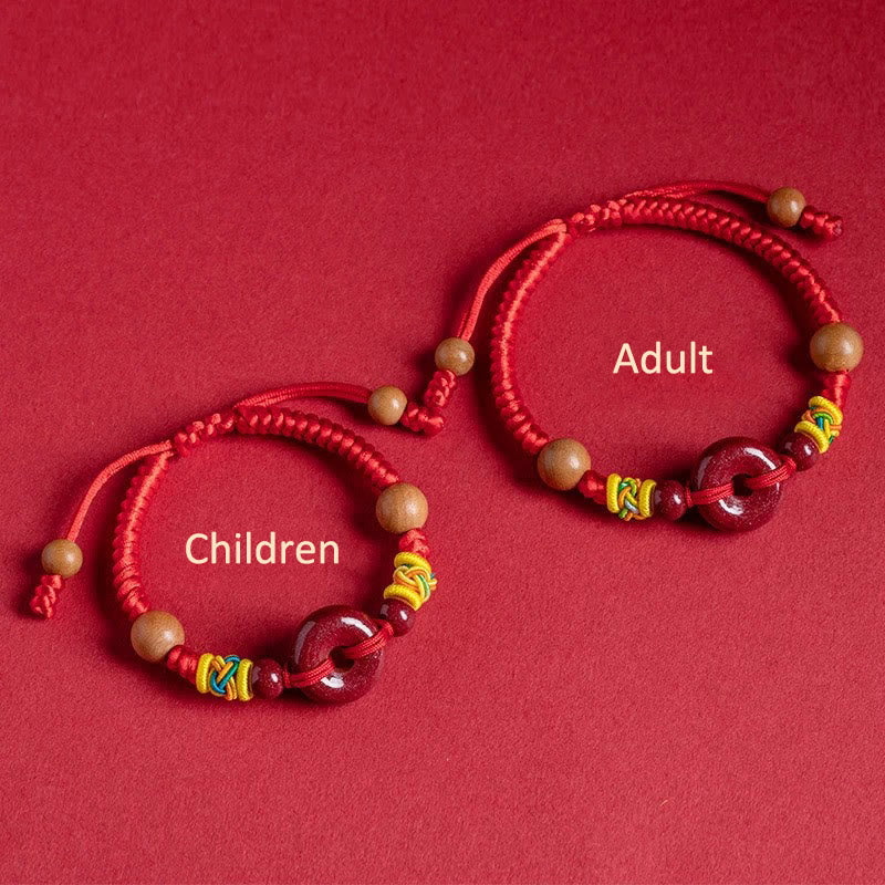 Wear FengShui Red String Peach Wood Peace Buckle Cinnabar Protection Adult Kid Bracelet