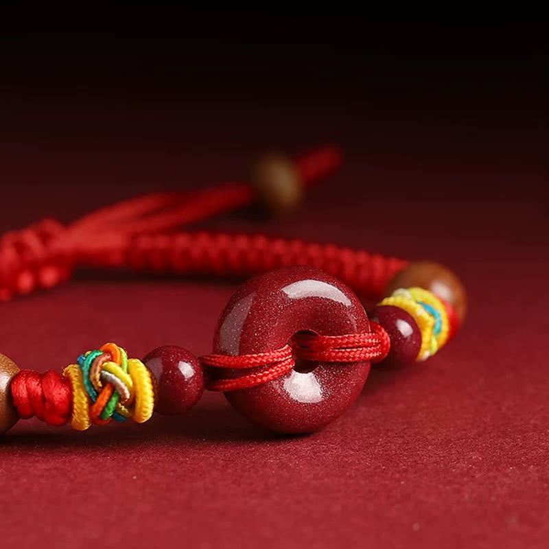 Wear FengShui Red String Peach Wood Peace Buckle Cinnabar Protection Adult Kid Bracelet