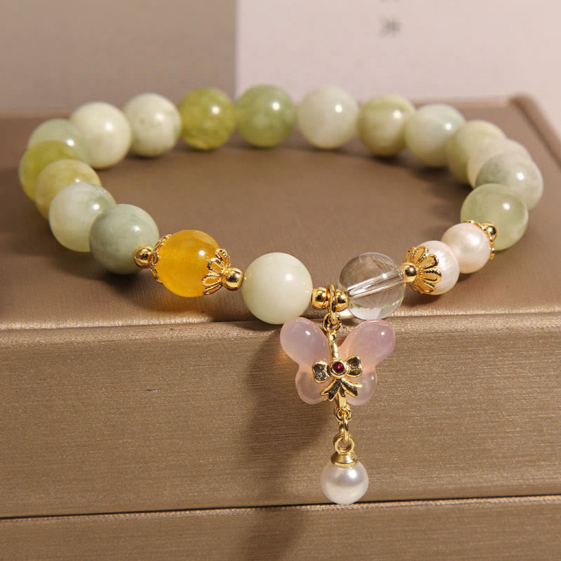 Wear FengShui Natural Butterfly Serpentine Jade Yanyuan Agate Luck Bracelet