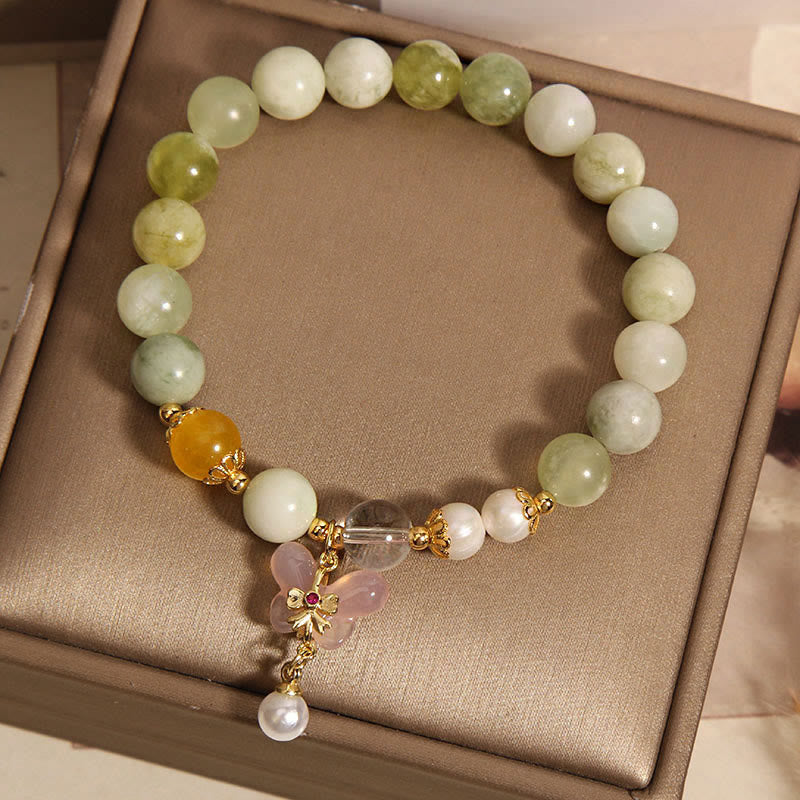 Wear FengShui Natural Butterfly Serpentine Jade Yanyuan Agate Luck Bracelet