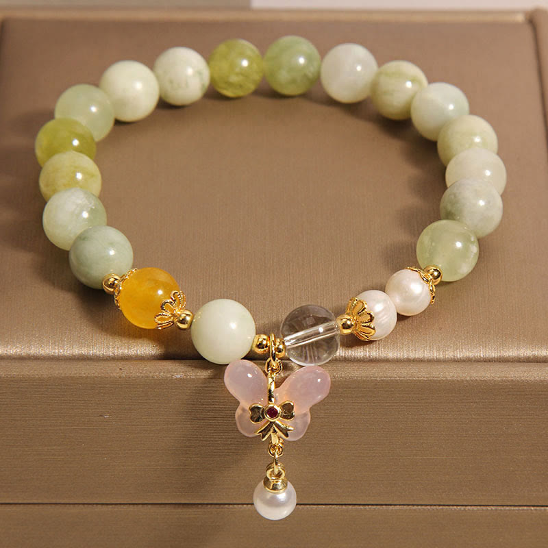 Wear FengShui Natural Butterfly Serpentine Jade Yanyuan Agate Luck Bracelet