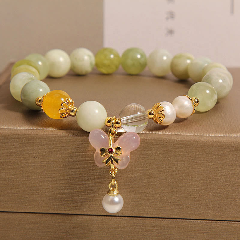Wear FengShui Natural Butterfly Serpentine Jade Yanyuan Agate Luck Bracelet