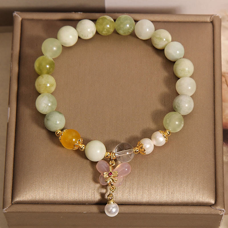Wear FengShui Natural Butterfly Serpentine Jade Yanyuan Agate Luck Bracelet