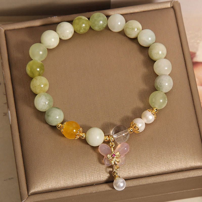 Wear FengShui Natural Butterfly Serpentine Jade Yanyuan Agate Luck Bracelet