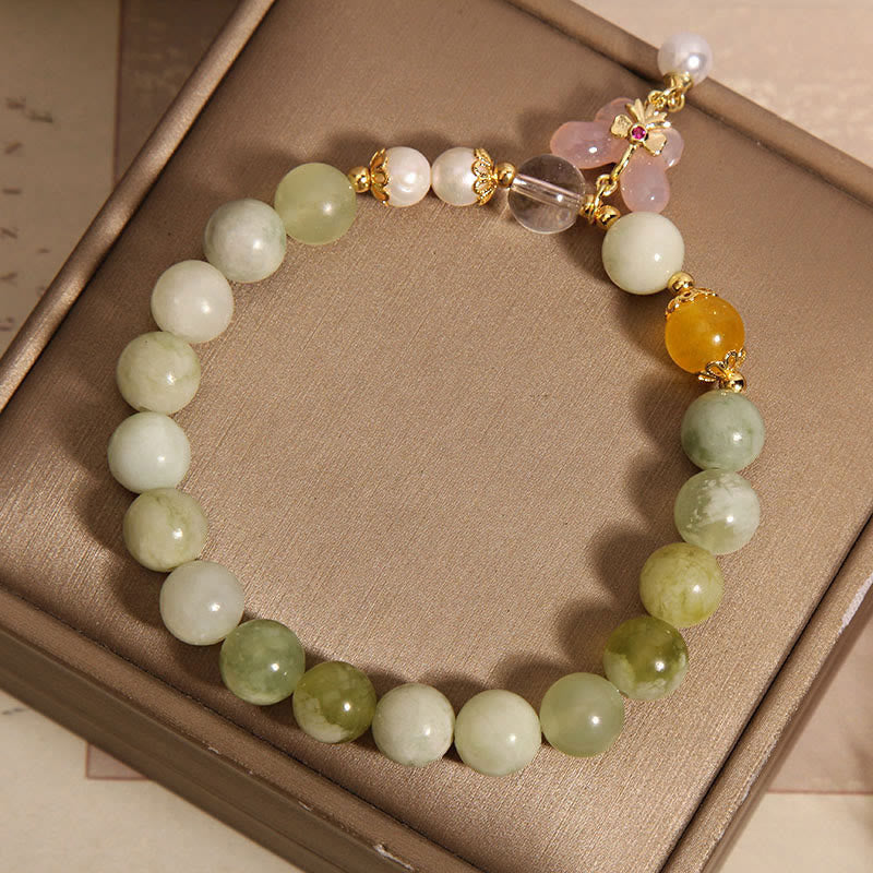 Wear FengShui Natural Butterfly Serpentine Jade Yanyuan Agate Luck Bracelet