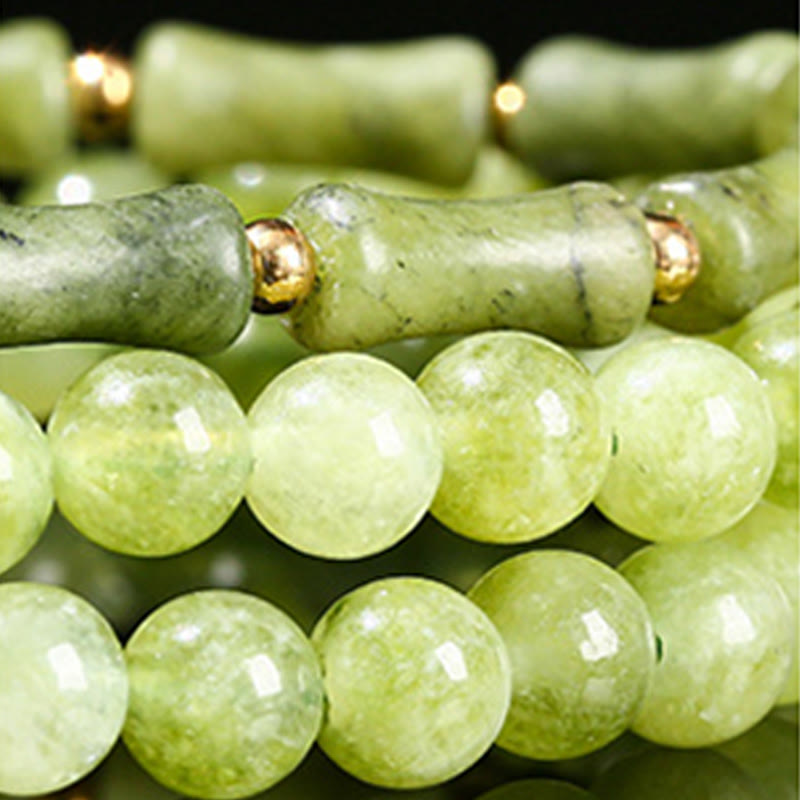 Wear FengShui Retro Multilayer Lily of the Valley Bamboo Green Chalcedony Strength Bracelet