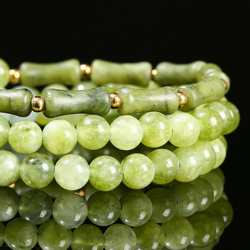 Wear FengShui Retro Multilayer Lily of the Valley Bamboo Green Chalcedony Strength Bracelet