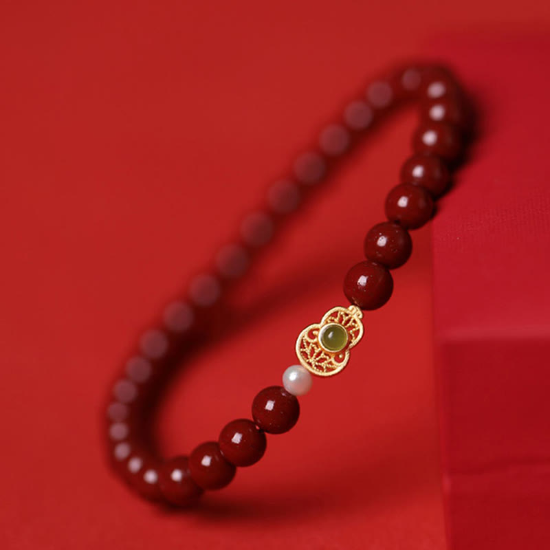 Wear FengShui Gourd Pearl Cinnabar Blessing Beads Bracelet