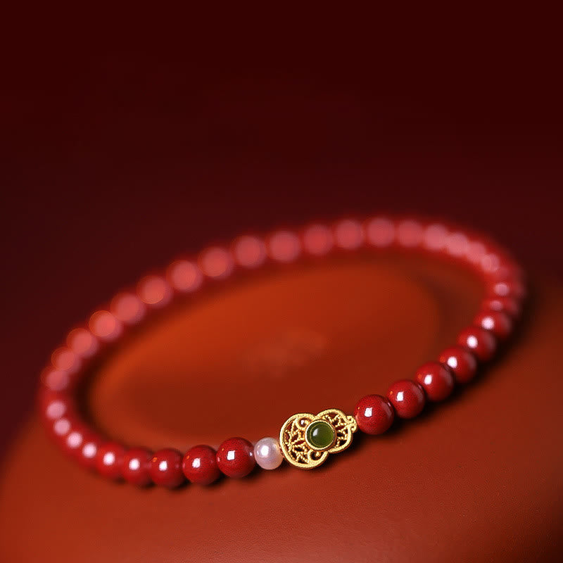 Wear FengShui Gourd Pearl Cinnabar Blessing Beads Bracelet