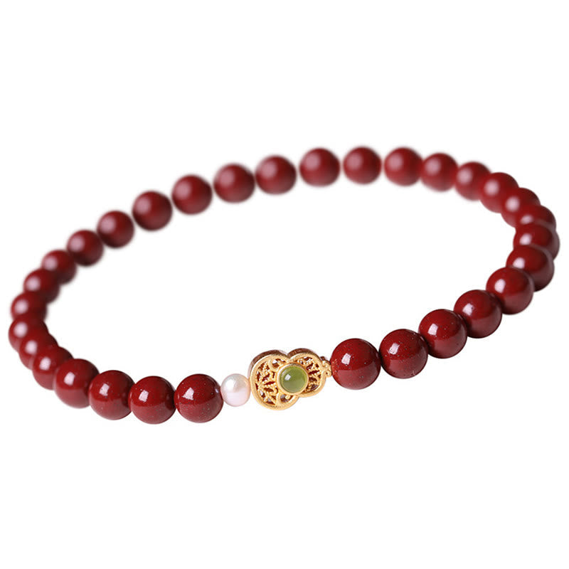 Wear FengShui Gourd Pearl Cinnabar Blessing Beads Bracelet