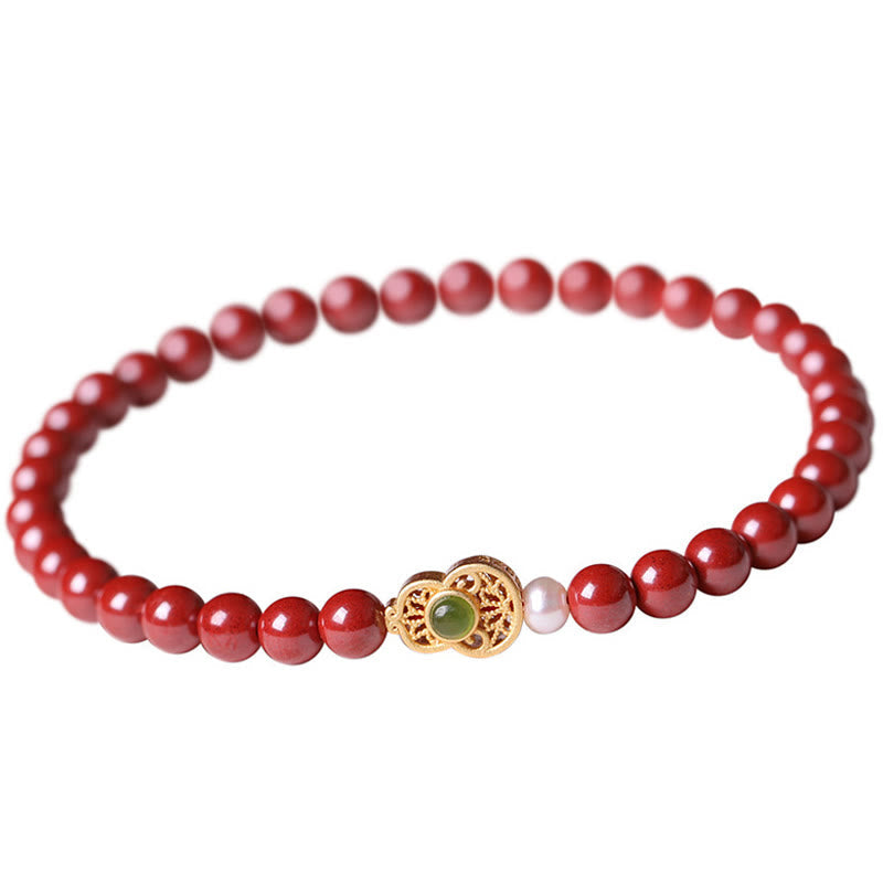 Wear FengShui Gourd Pearl Cinnabar Blessing Beads Bracelet
