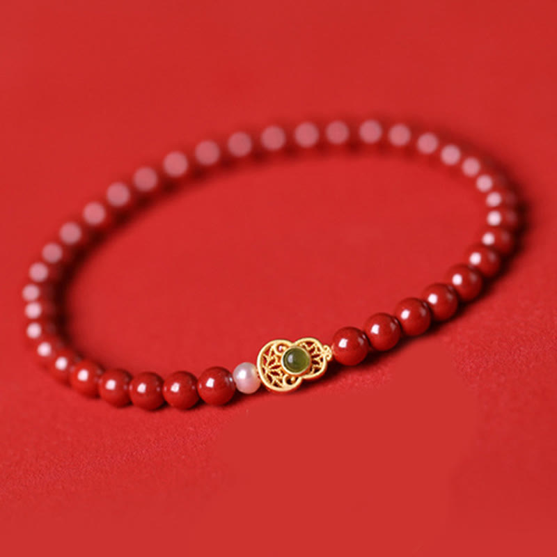 Wear FengShui Gourd Pearl Cinnabar Blessing Beads Bracelet