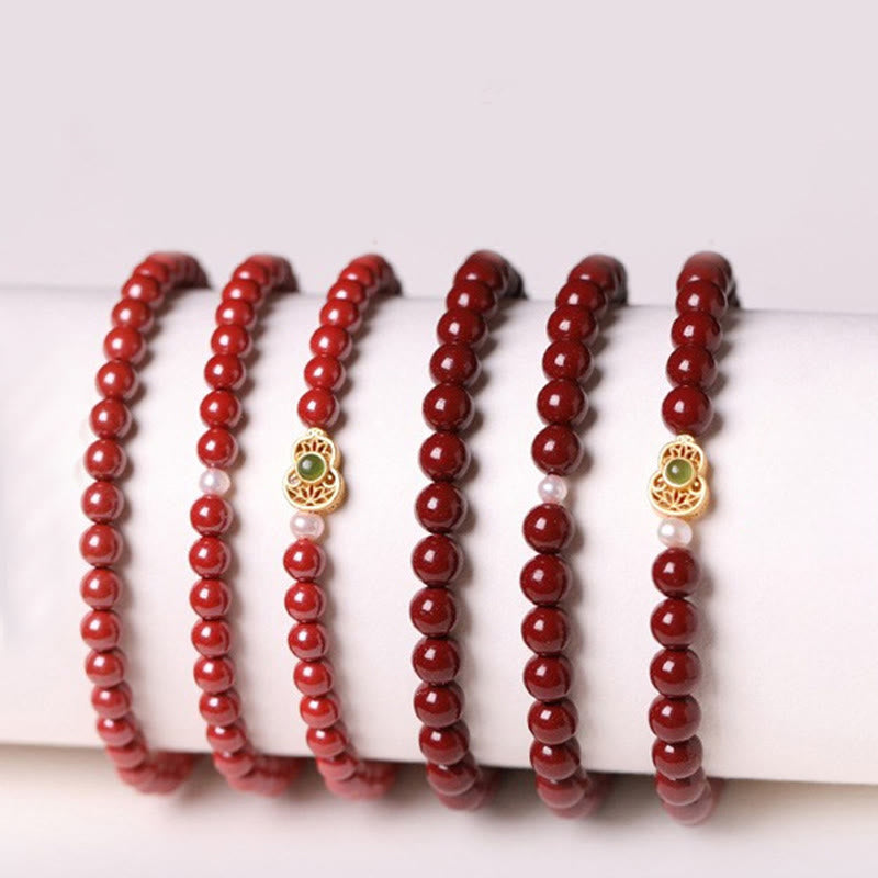 Wear FengShui Gourd Pearl Cinnabar Blessing Beads Bracelet