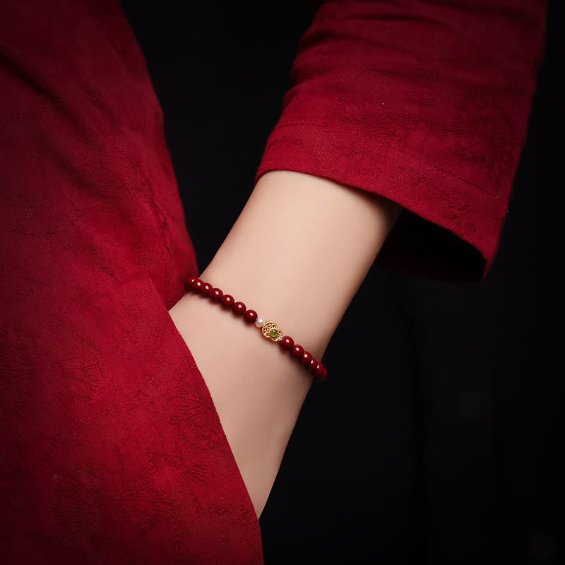 Wear FengShui Gourd Pearl Cinnabar Blessing Beads Bracelet