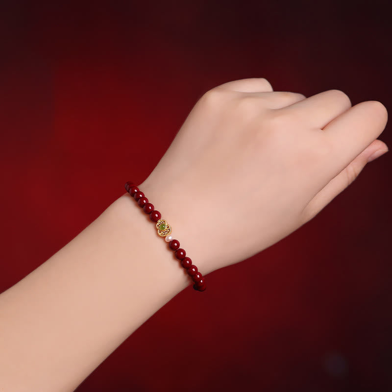 Wear FengShui Gourd Pearl Cinnabar Blessing Beads Bracelet