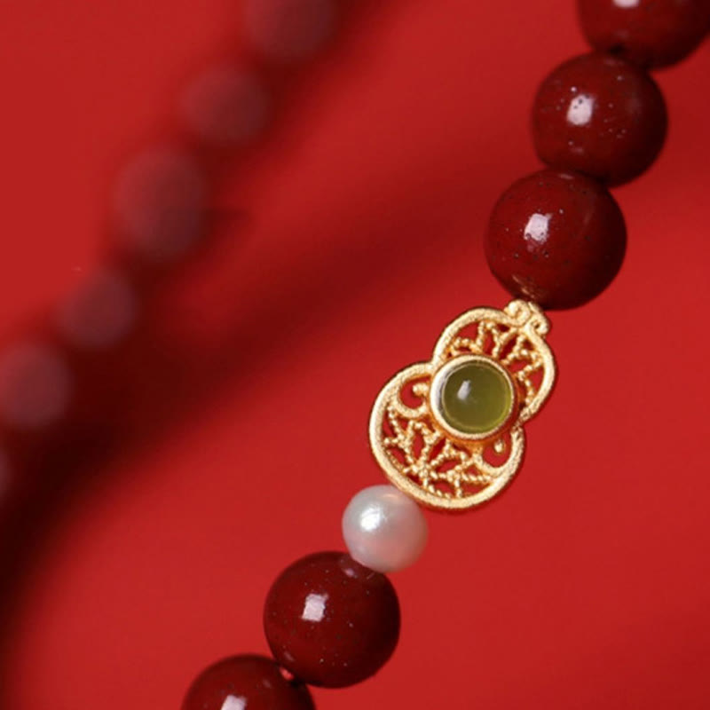 Wear FengShui Gourd Pearl Cinnabar Blessing Beads Bracelet