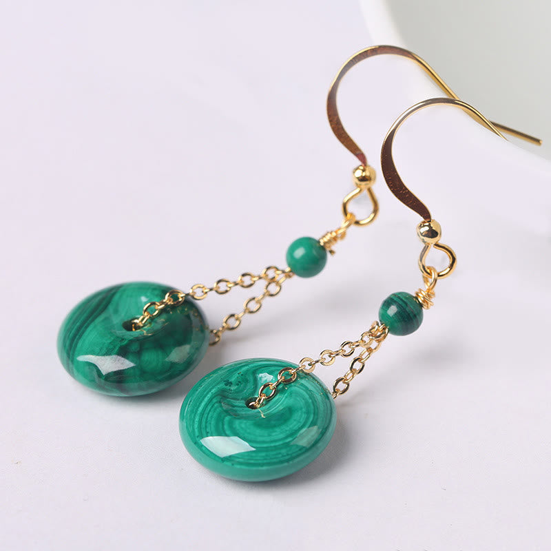 Wear FengShui Natural Malachite Peace Buckle Calmness  Earrings