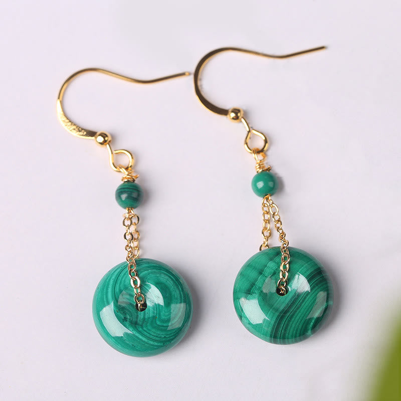 Wear FengShui Natural Malachite Peace Buckle Calmness  Earrings
